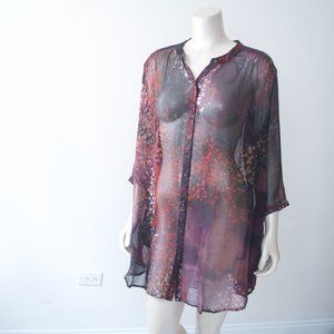 Peruvian Collection 100% Silk Sheer Oversized Muted Red Purple Black Witchy - 12
